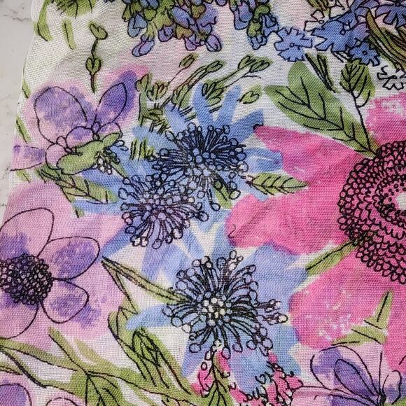 VERA NEUMANN Vintage Linen PURPLE BLUE PINK FLORAL Neck Scarf Shawl - Picture 7 of 8